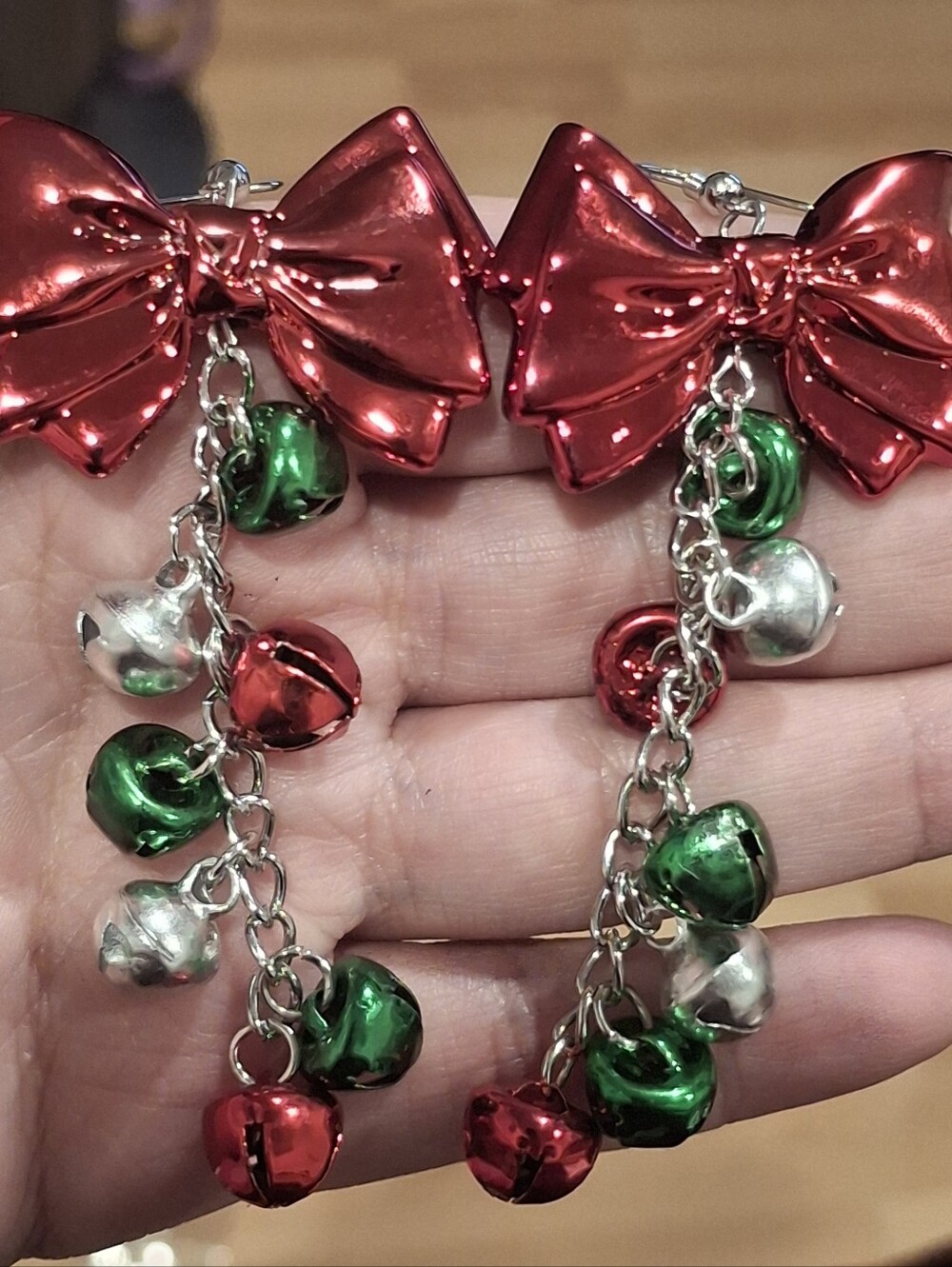 Christmas Bow & Bells  Dangle Drop Earrings